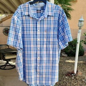 Izod Light Blue and White Pkaid Men's 2XL Shirt